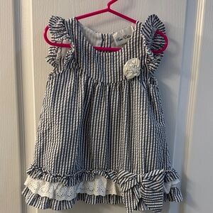 Rare Editions Navy and White Striped Blouse